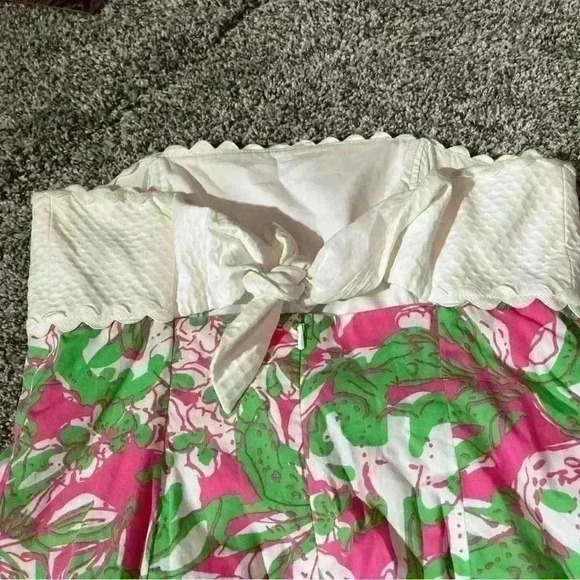 Lilly Pulitzer Strapless Dress Size 4 Tie Back Floral White Green Pink - Picture 8 of 11